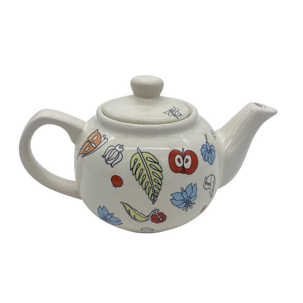 Crabtree & Evelyn Tea Pot Small Ceramic Floral Fruit Butterfly London England
